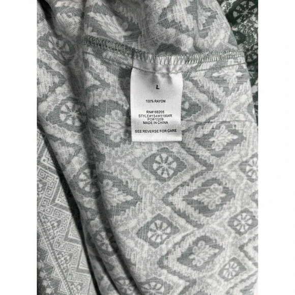 Lucky Brand Women's Midi Dress Large Green Print Button Front Short Sleeve Flowy - Picture 6 of 9